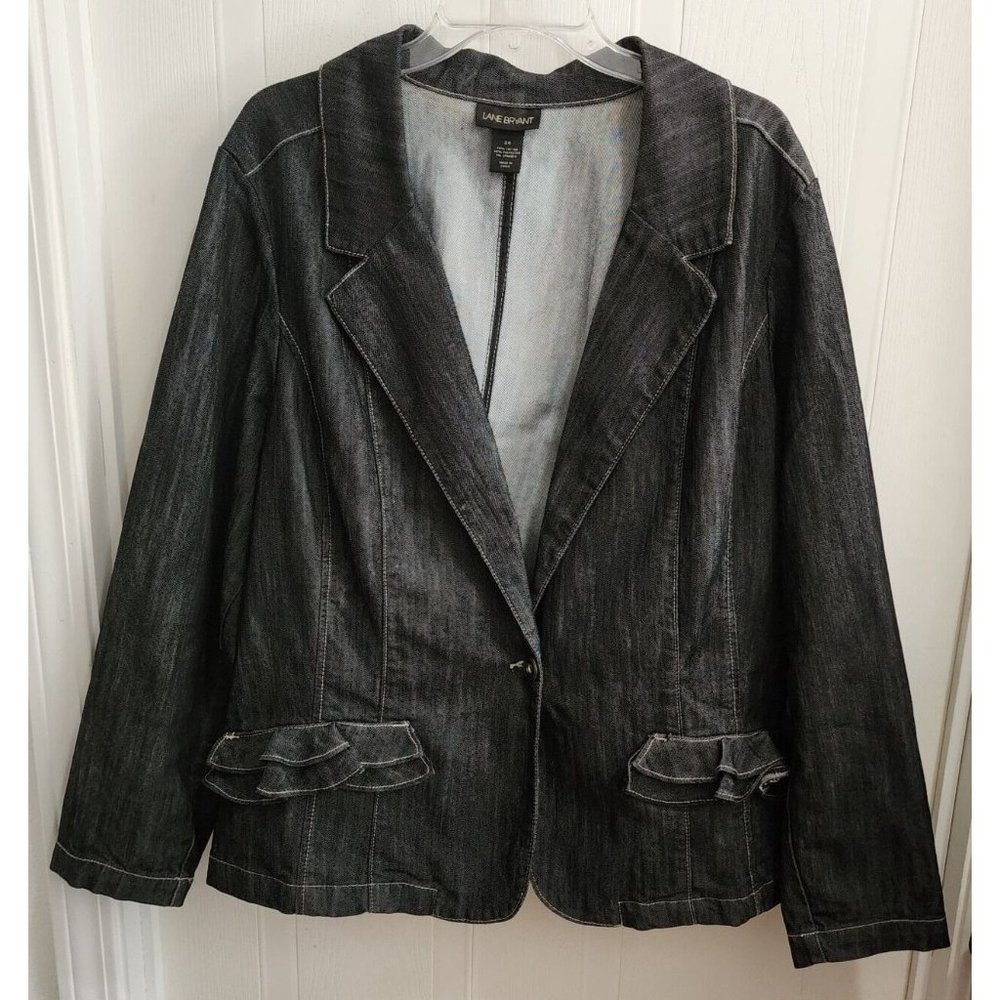 Lane Bryant Women's Long Sleeve‎ Black Stretch Denim Blazer Ruffle Plus Size 26